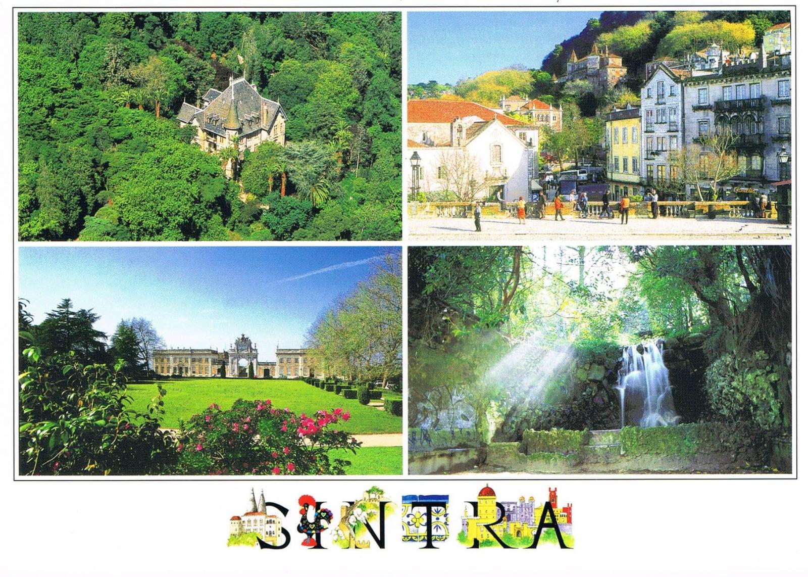 Sintra Gardens Village Seteais and Waterfall Four-View Premium Postcard
