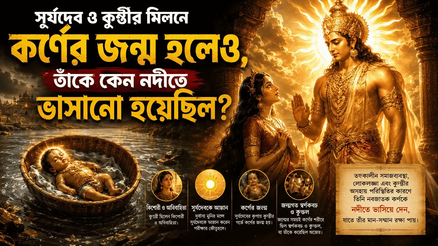 সূর্যদেব ও কুন্তীর মিলনে কর্ণের জন্ম হলেও, তাঁকে কেন নদীতে ভাসানো হয়েছিল?