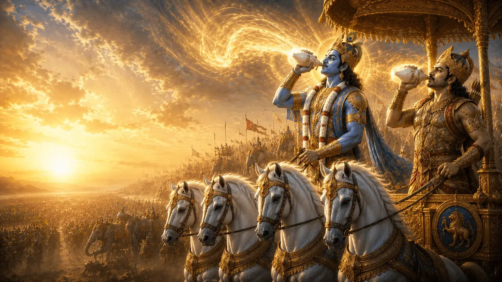 শ্রীমদ্ভগবদ্গীতার ১ম অধ্যায়, ১৪তম শ্লোকের বিস্তারিত | শ্বেতৈর্হয়ৈঃ, মাধব ও পাণ্ডব শব্দের ব্যুৎপত্তি, দর্শন ও প্রতীকী অর্থ
