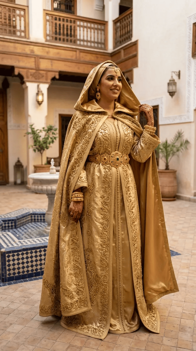 تكشيطة مغربية أصيلة بتصميم قبتين يجمع بين التراث والفخامة الذهبية