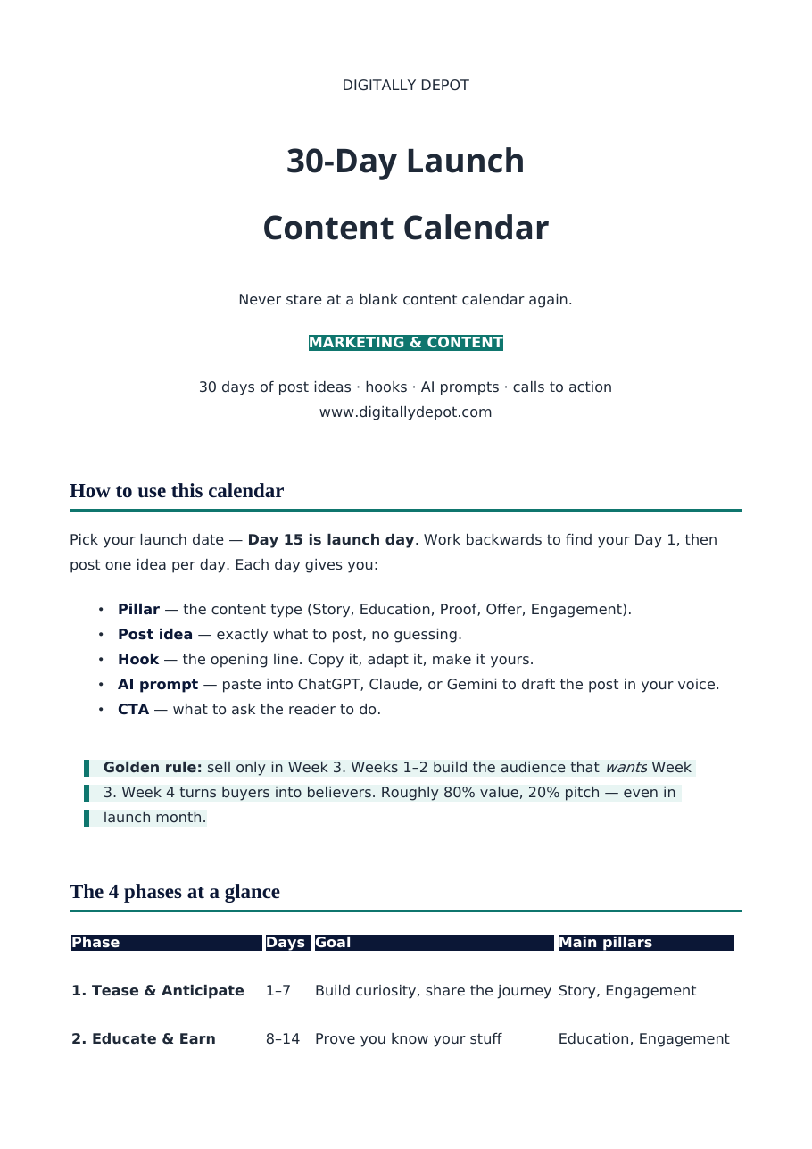 From the calendar: a real day's post plan — pillar, hook, AI…