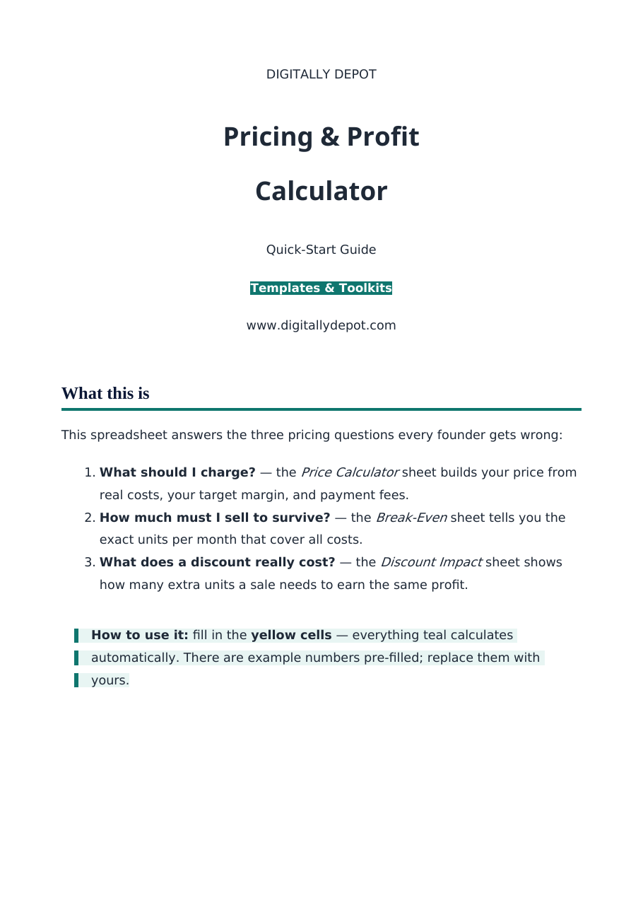 From the Quick-Start Guide: what the spreadsheet answers and how to use…