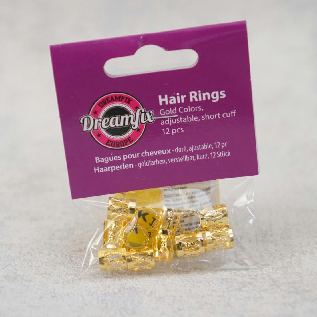 Dreamfix Hair Rings Gold Colour Adjustable Short Cuff 12pcs
