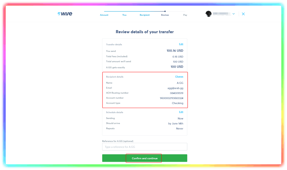 Since everything is correct, click on Confirm and Continue