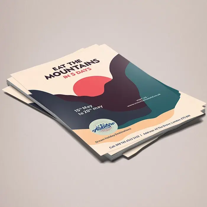A6 flyer printing in Dorset on silk or uncoated stock, 150gsm to 350gsm — 105 x 148mm, single or double sided, from £26