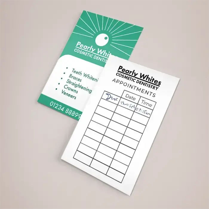 Appointment card printing in Dorset — 85 x 55mm, writable uncoated or silk, from £30