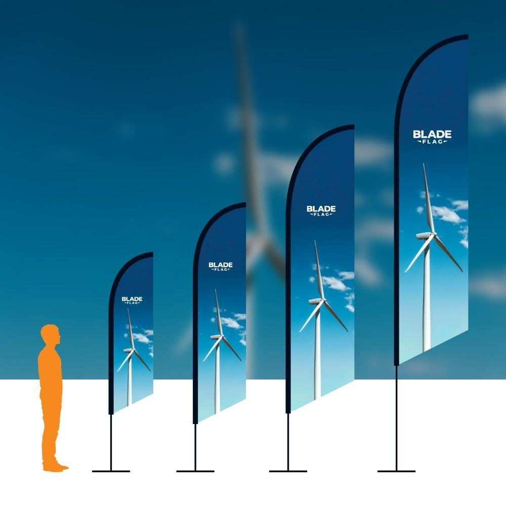 Blade flag printing in Dorset — small blade flag, single or double sided, poles and carry bag included, from £89