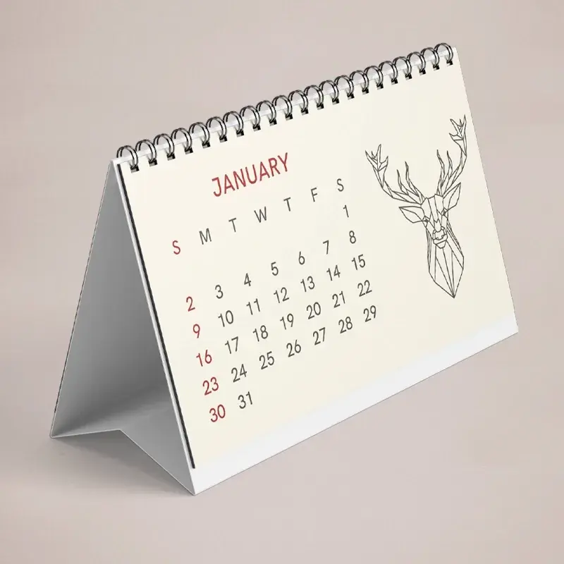 Desk calendar printing in Dorset — A5 landscape, cover plus 12 months, easel back, from £179