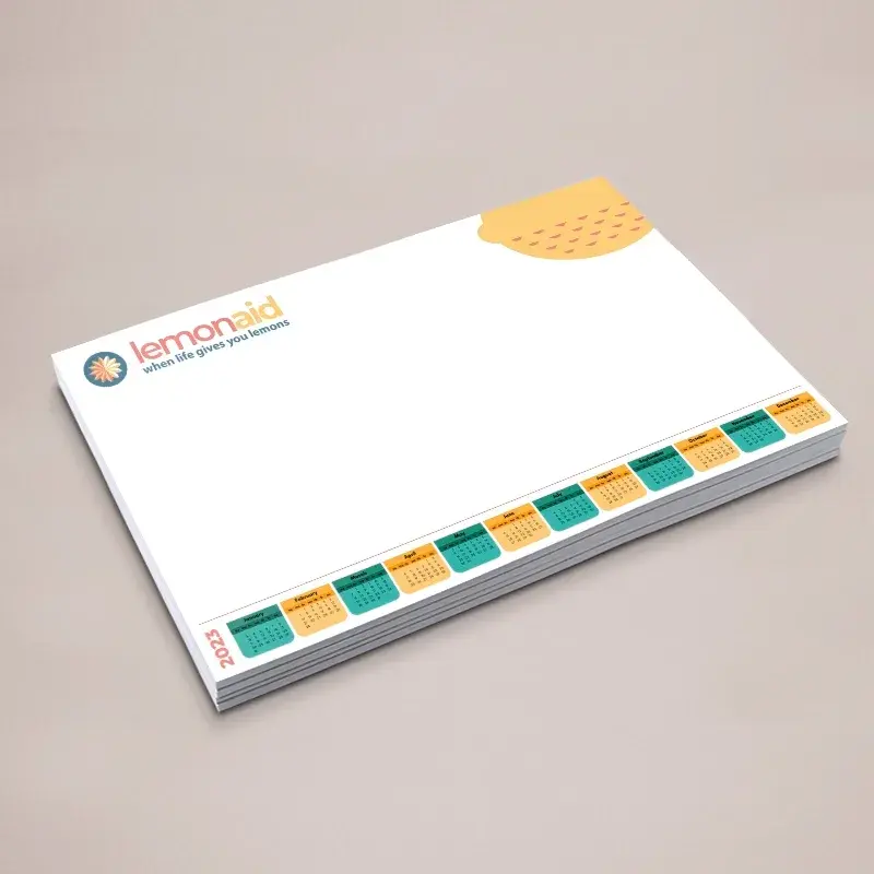 Branded desk pad printing in Dorset — A3 and A2, 50 sheets per pad, glued with a greyboard back, from £99