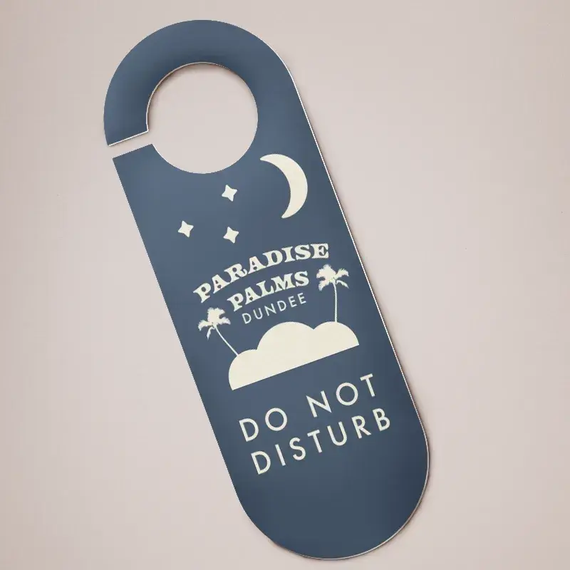 Door hanger printing in Dorset — 350gsm silk, 70 x 200mm rounded or square cut, from £63