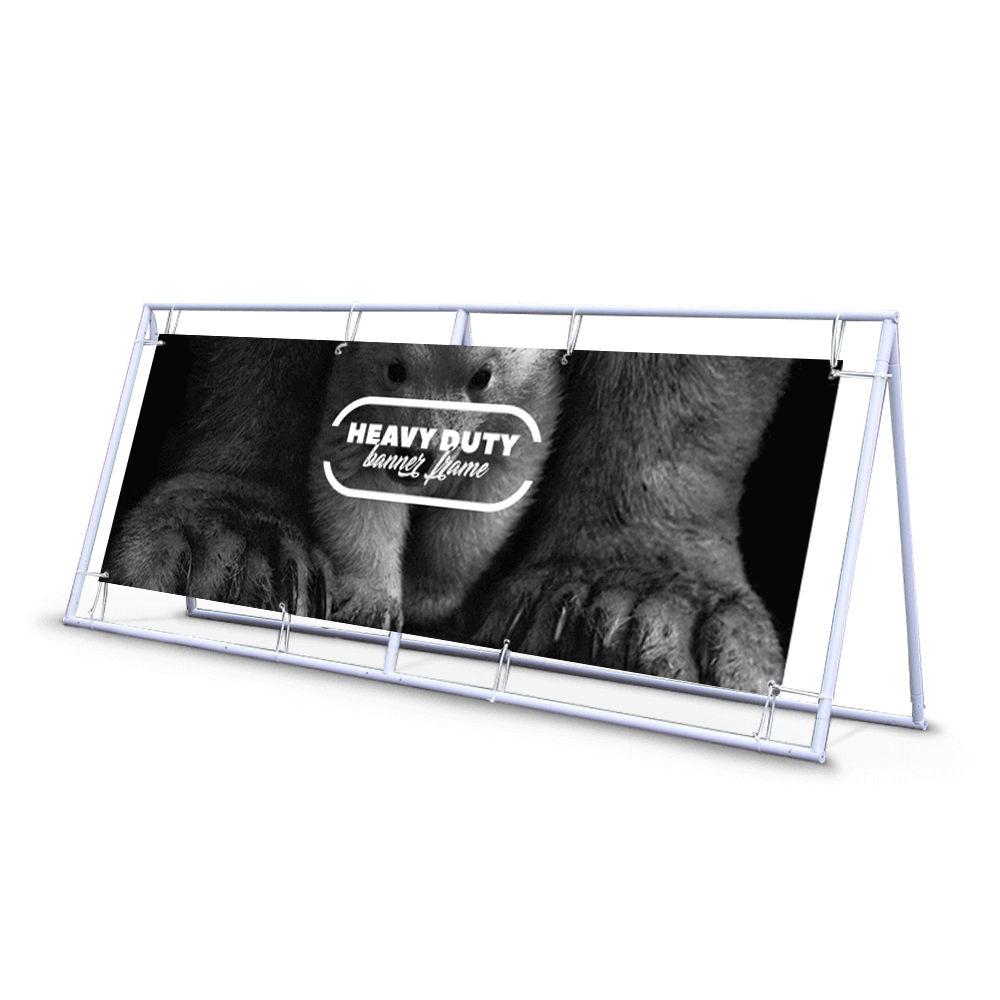 Heavy-duty banner frame printing in Dorset — freestanding 35mm steel tube frame, 3m x 1m banner, single or double sided, from £360 ex VAT