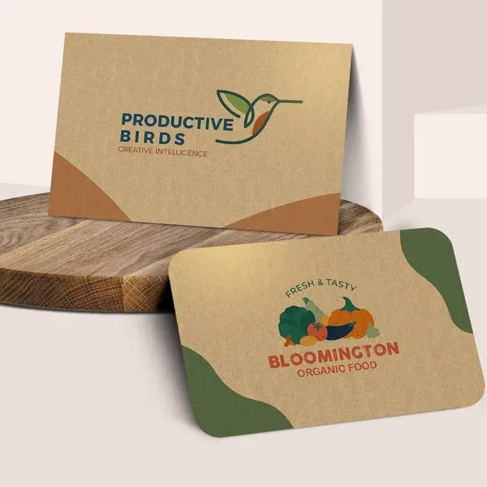 Brown kraft business card printing in Dorset — 300gsm uncoated recycled kraft board, single or double sided, from £31