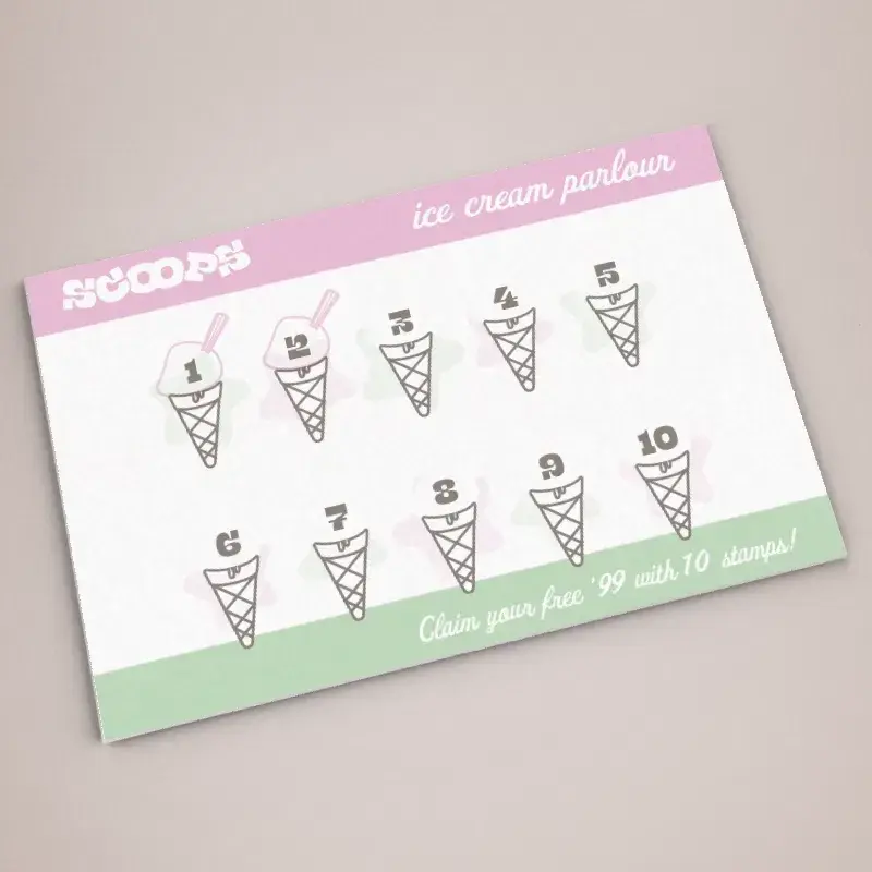 Loyalty and stamp card printing in Dorset — 85 x 55mm, uncoated or silk, from £30
