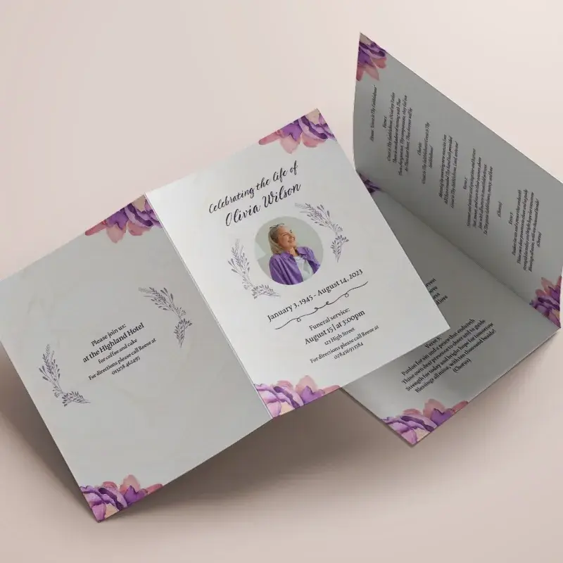 Order of service printing in Dorset — A5, 4 or 8 page on 170gsm silk, from £49