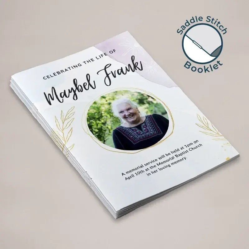 Memorial card printing in Dorset — 350gsm silk board, wallet 85 x 55mm & A6, matt laminated option, from £29
