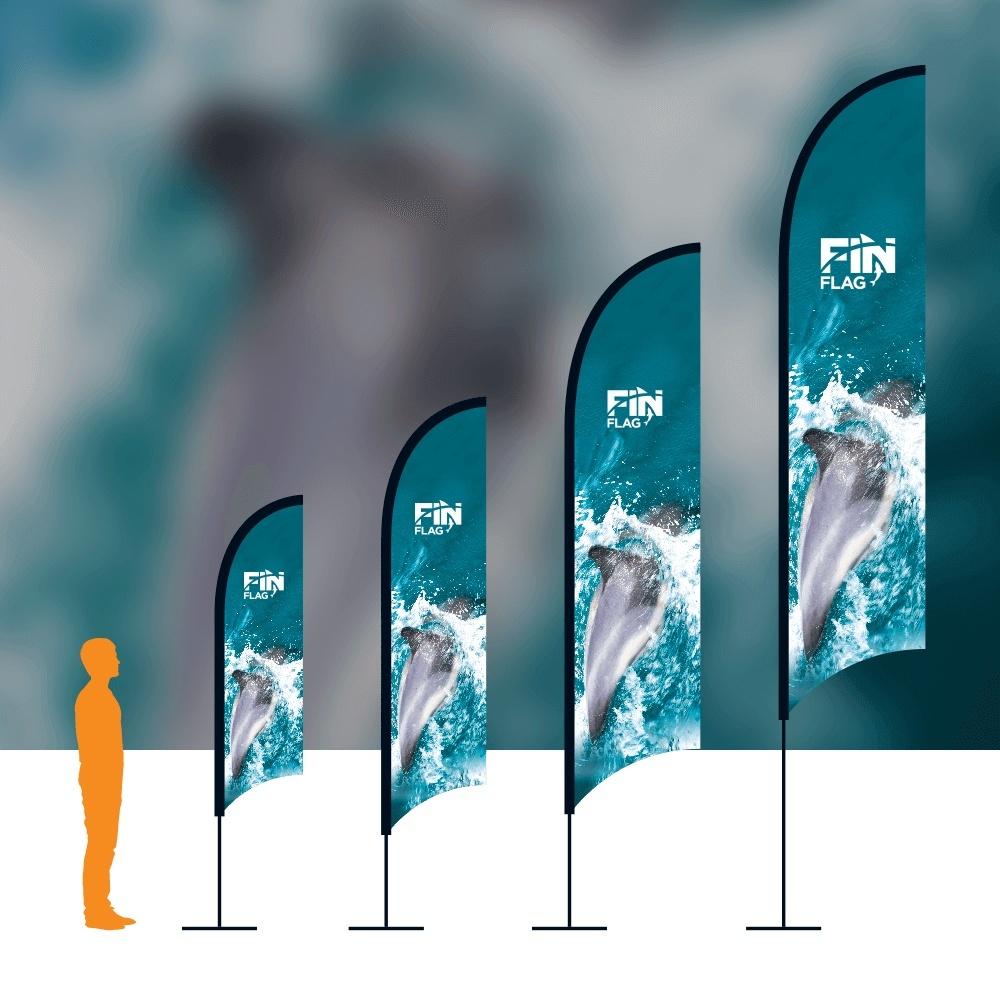 Fin flag printing in Dorset — medium fin flag, single or double sided, poles and carry bag included, from £119