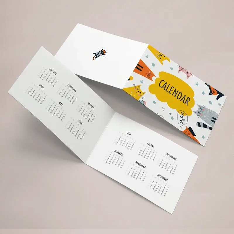 Pocket calendar printing in Dorset — credit-card and A7 year calendars on 350gsm silk board, from £29