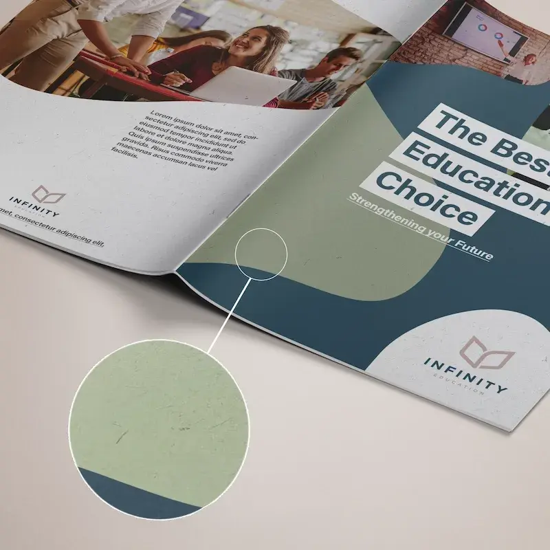 100% recycled saddle-stitched booklet printing, 8 pages, five sizes A6 to A4, from £69