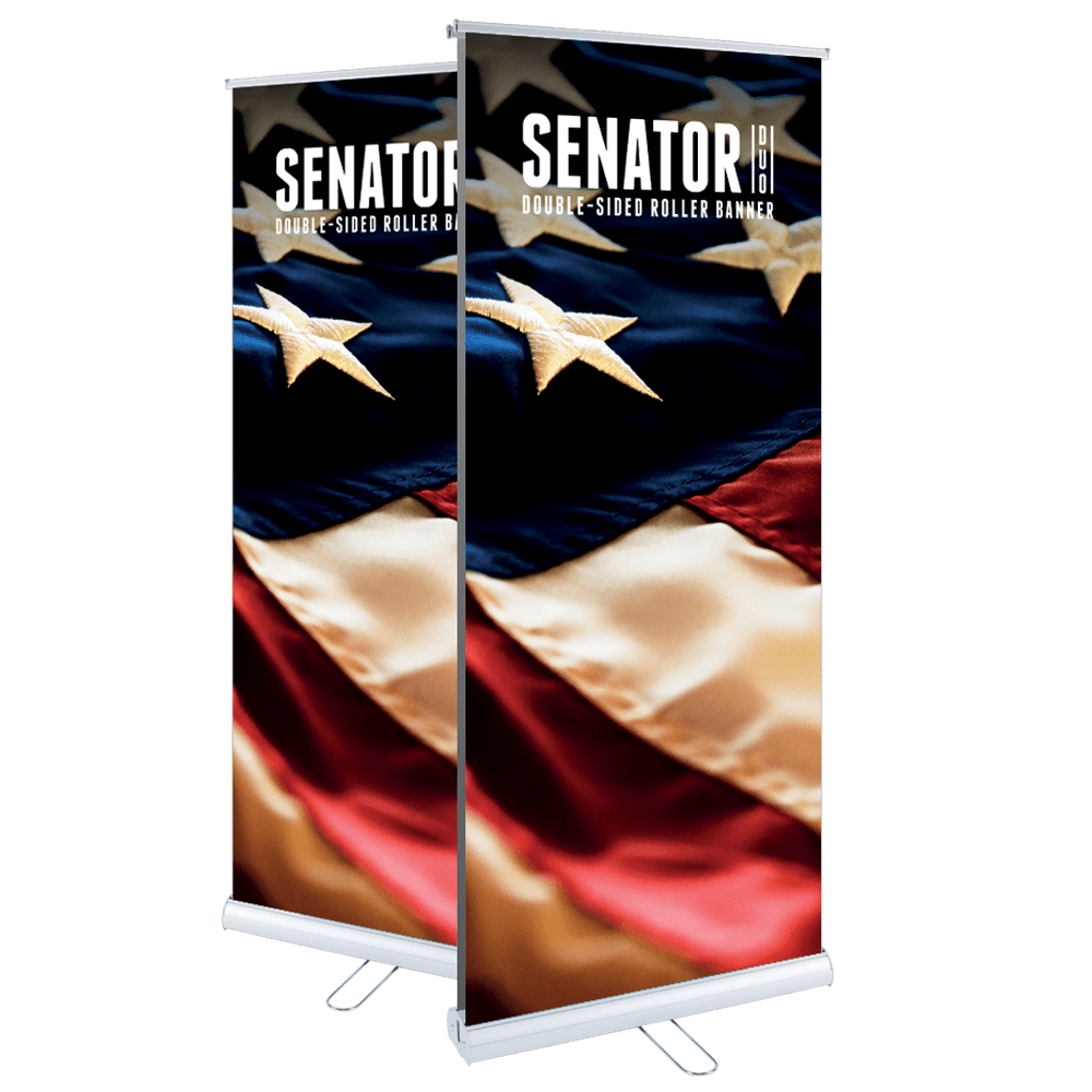 Double-sided roller banner printing in Dorset — Senator Duo, 850mm and 1000mm, from £169