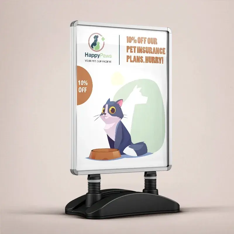 Pavement A-frame signs — durable forecourt signage with printed posters, from £42, printed &amp; delivered in Dorset.