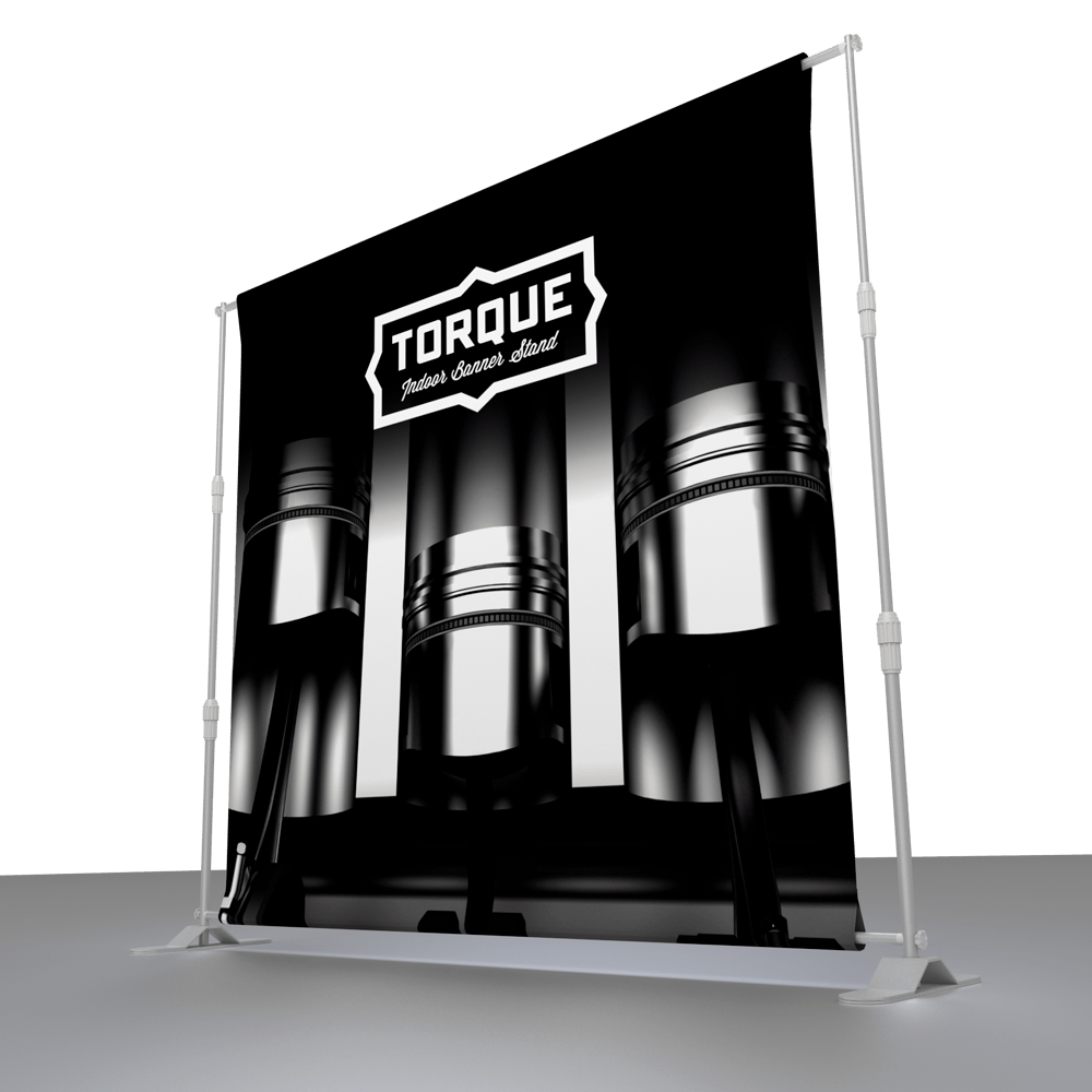 Torque adjustable indoor banner stand in Dorset — telescopic frame adjusts 1400–2500mm wide and high, graphic on Standard PVC, Block-Out PVC or Display Polyester, single or double-sided, from £250