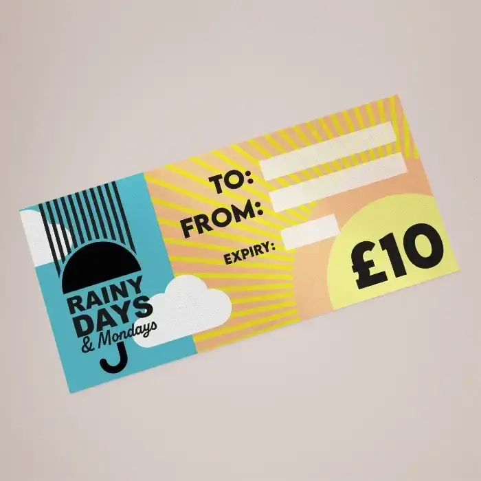Gift voucher printing in Dorset — 350gsm silk board, DL & A6, single or double sided, from £41