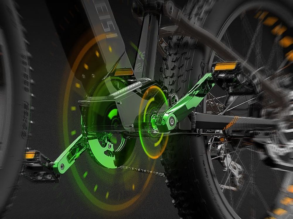 With its sleek design and vibrant orange color, the LANKELEISI RV800plus E-bike…