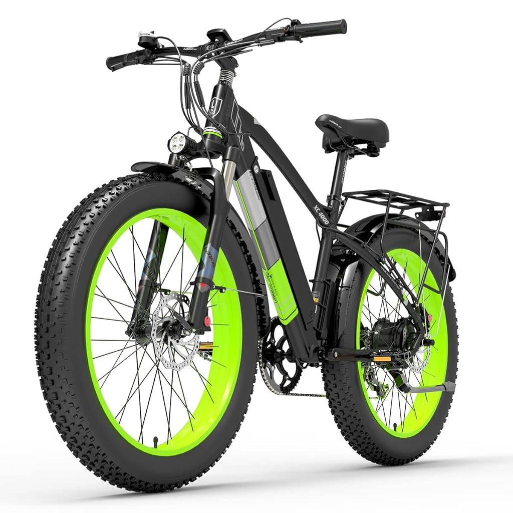 LANKELEISI XC4000 E-bike for Adult, 26 Inch Fat Tyre Mountain Bike, Lockable Suspension Fork