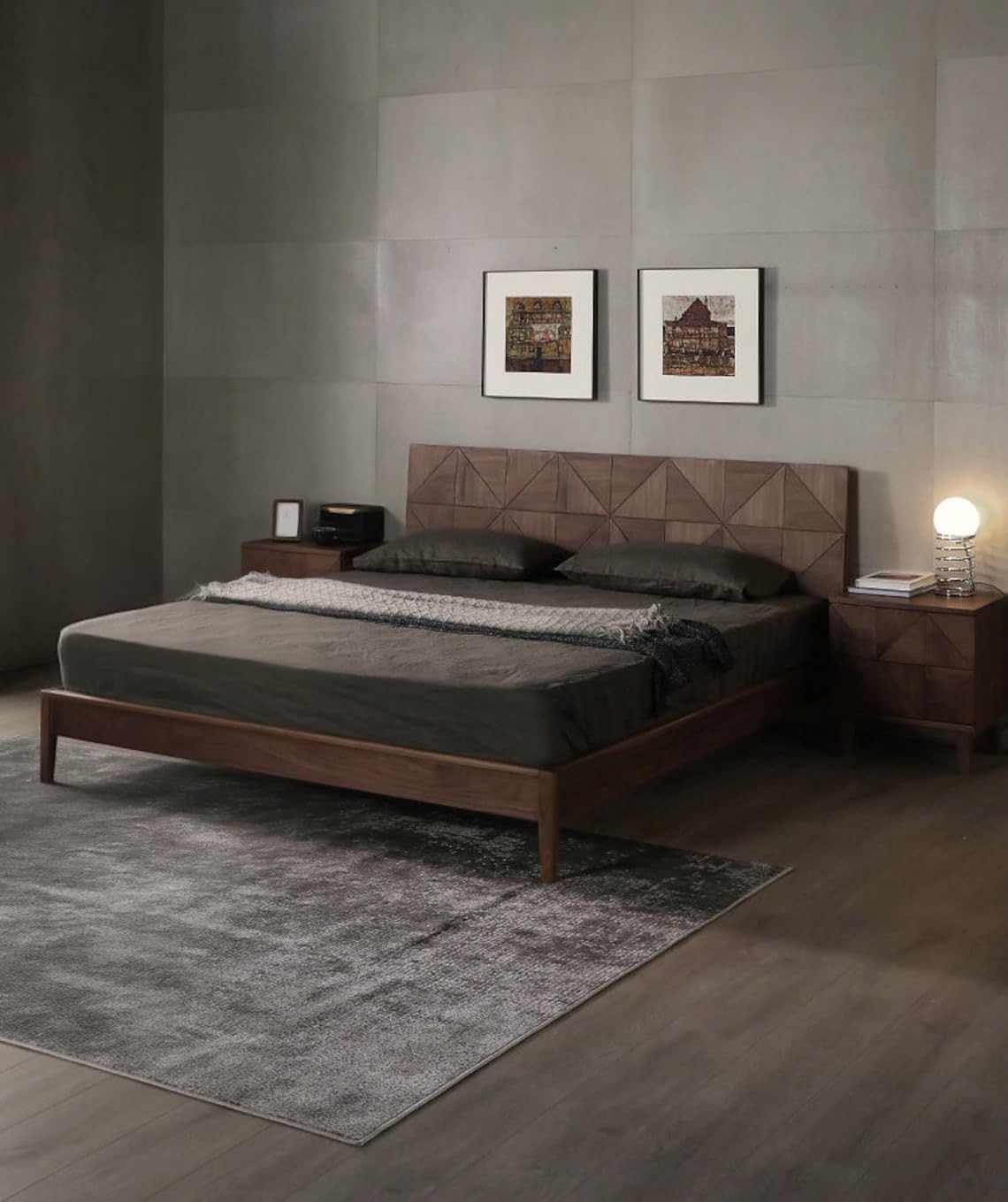 Solid Sheesham Wood King Size Double Bed without Storage, designed