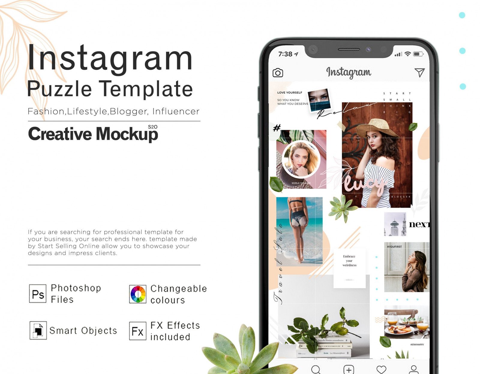 Instagram Grid Feed  Lifestyle Blogger Puzzle Template for Influencer