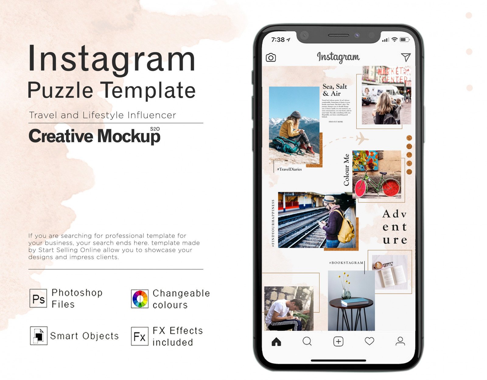 Instagram Puzzle Template |  Multipurpose Use | PSD File |  Easily Editable  | Travel and Lifestyle Puzzle Template
