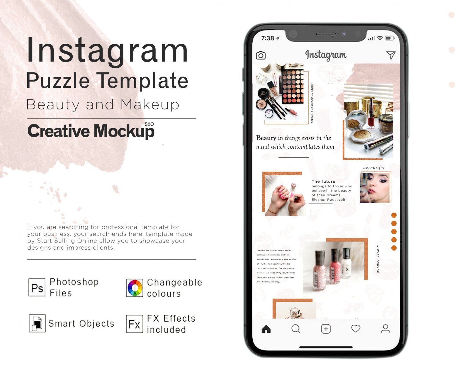 Instagram Puzzle Template |  Multipurpose Use | PSD File |  Easily Editable  | Beauty and Makeup Instagram Puzzle Template