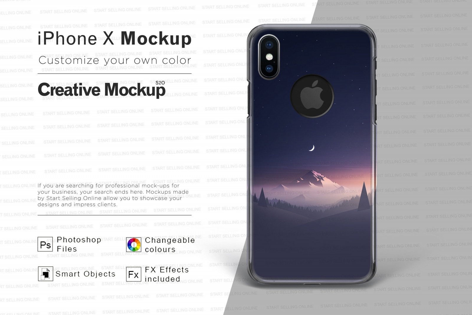 Apple iPhone X 3D Phone Case Mockup Back View | High Resolution | Smart Objects | Easily Editable  | Add your own image and Background