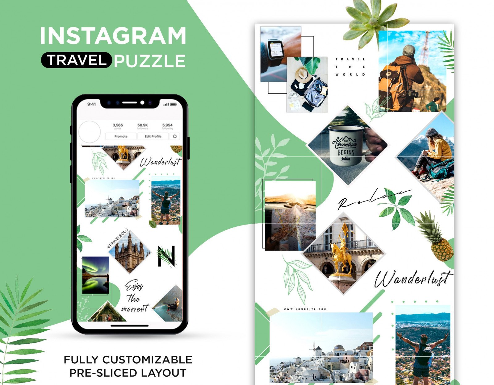 Instagram Puzzle Template ,Instagram Templates for Blogger , Instagram Green Template , Template for Blogger | Photoshop Template