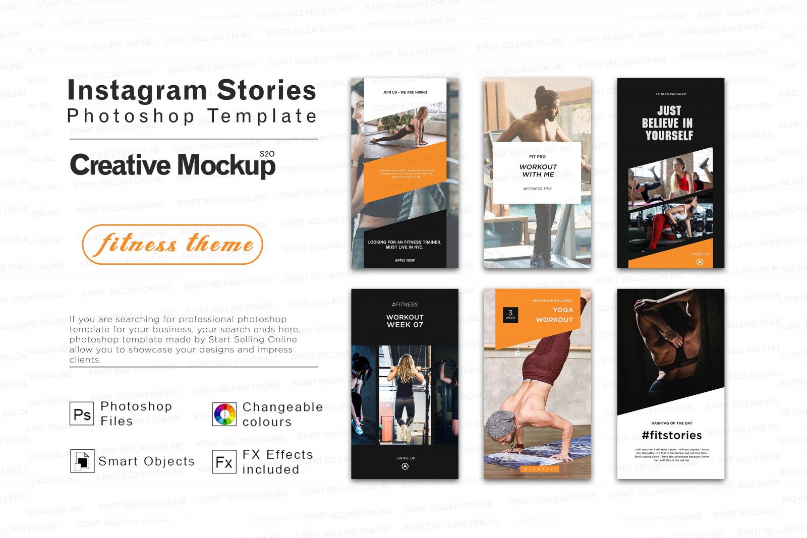 Instagram Stories Photoshop template for Fitness | Health | Gym | Yoga | Gym Coach | Trainer | Easily Editable