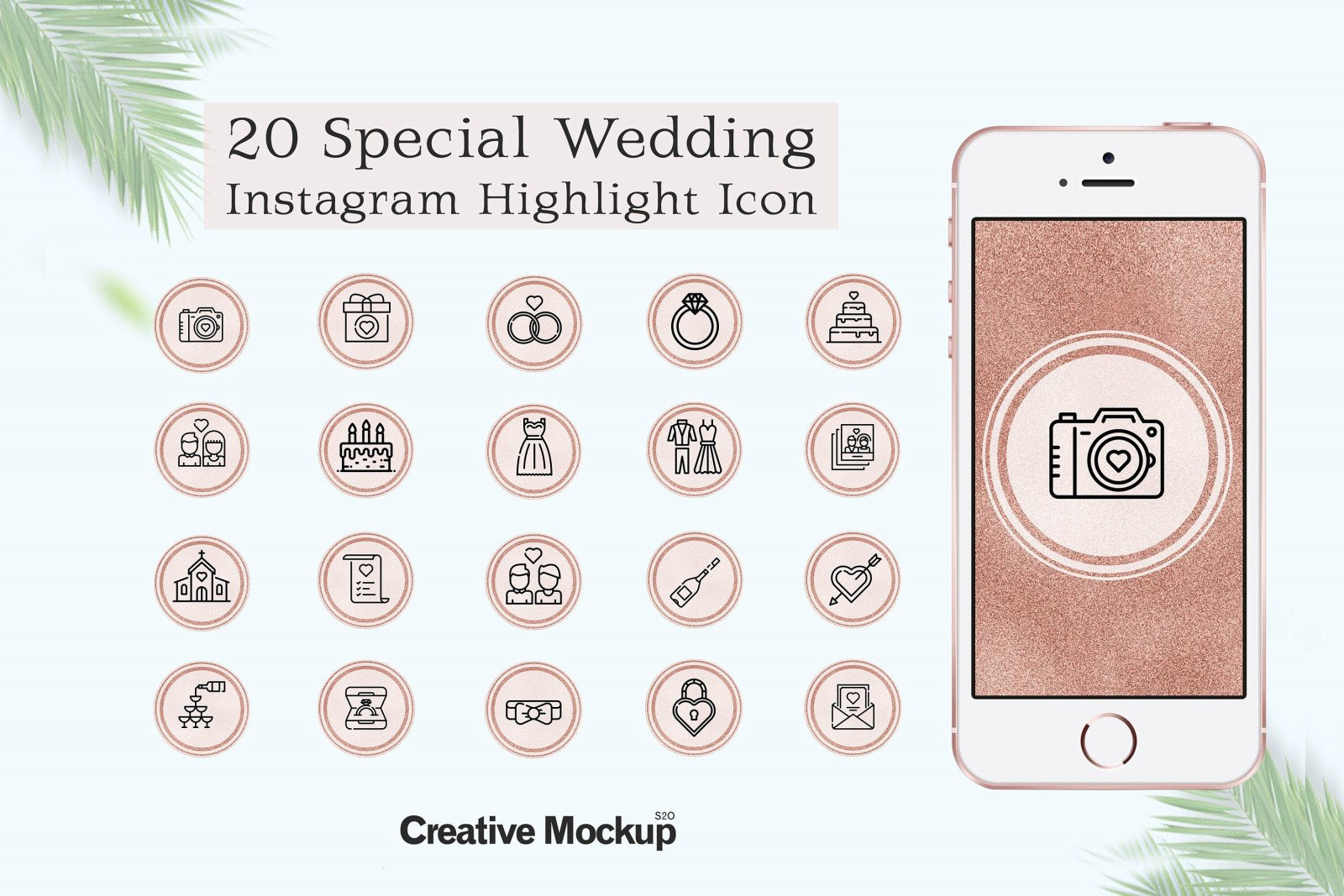 Instagram Story highlight icons | Wedding Instagram Stories highlights icons | Social media icons | Highlight covers | Rose Gold Background