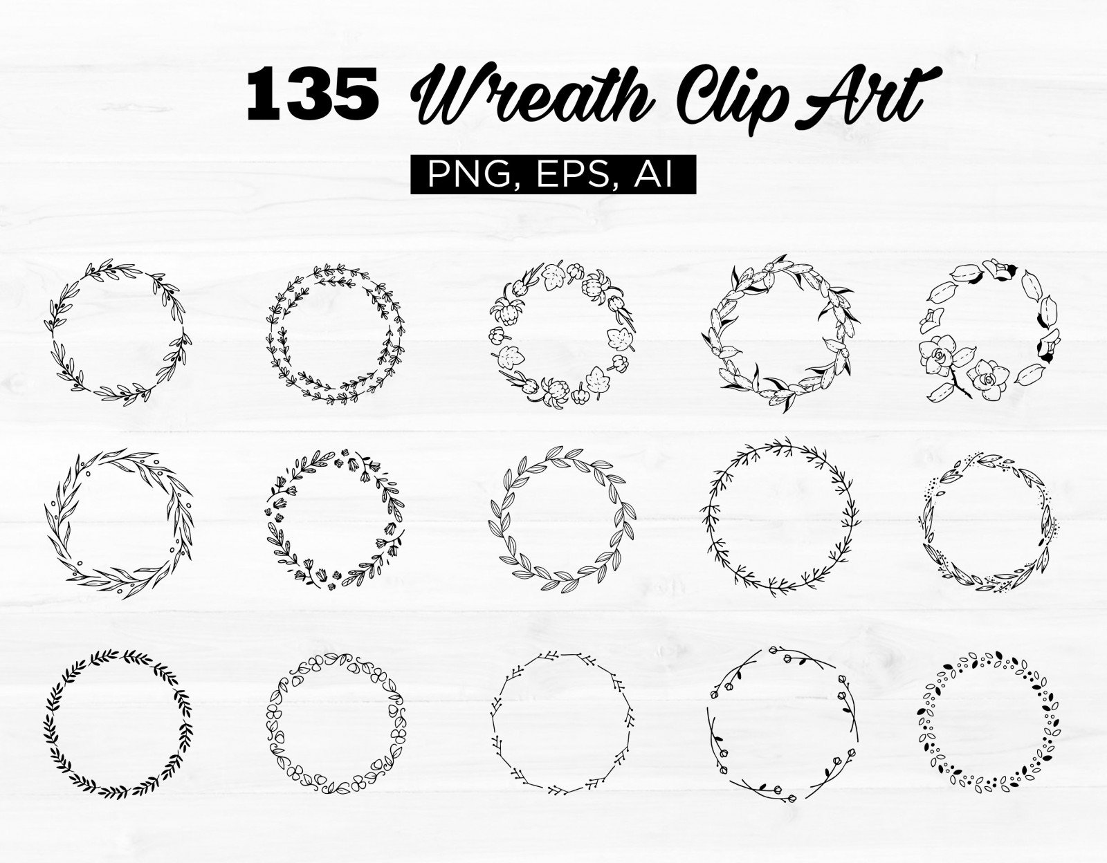 Hand-drawn laurel wreaths clipart closed