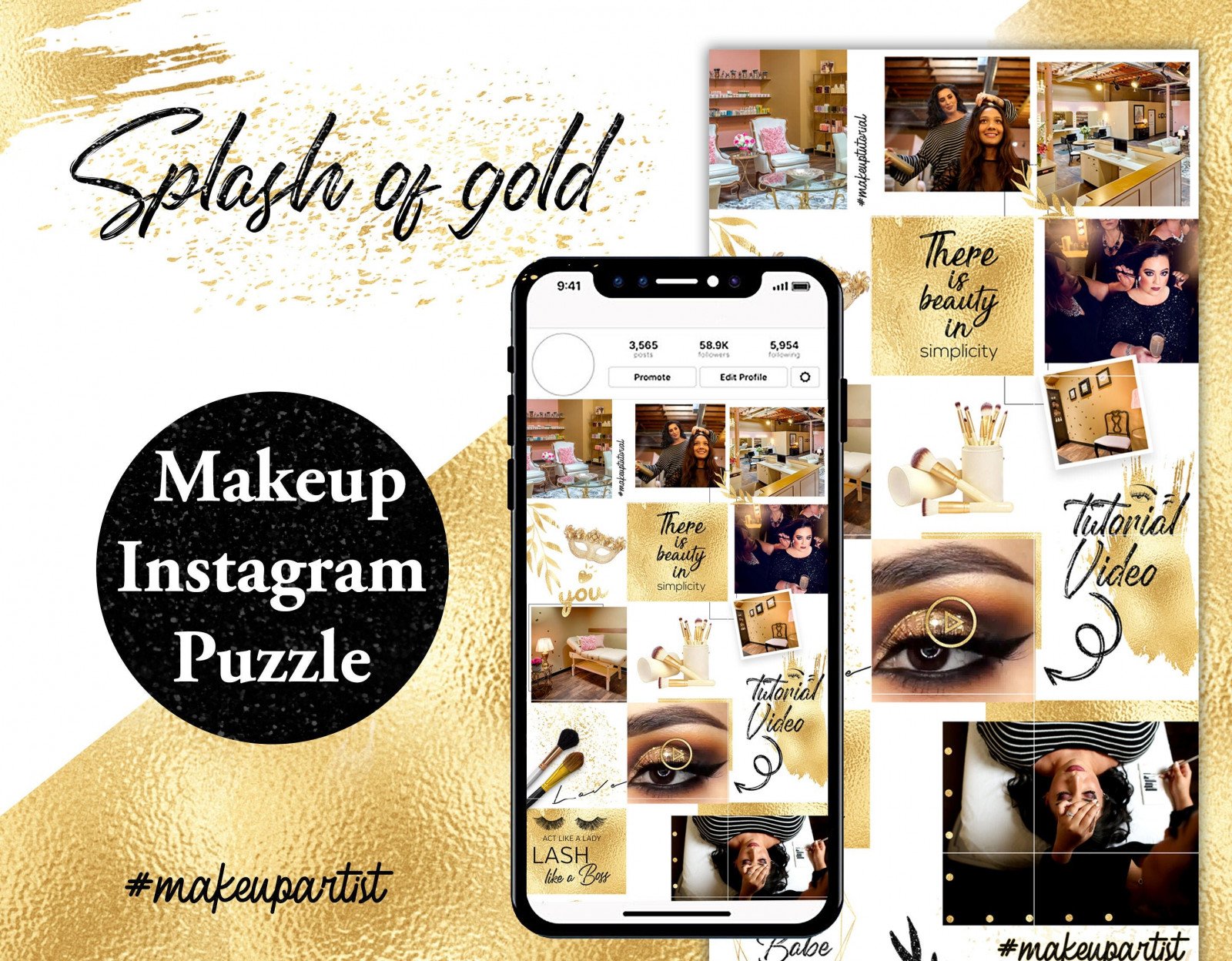 Instagram Puzzle Template | Makeup Artist Template | makeup instagram grid |Instagram Grid Template | Gold Template Photoshop