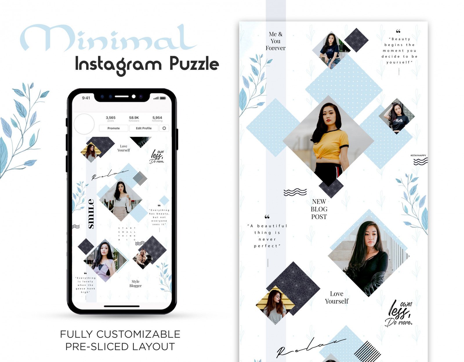 Instagram Template |  Instagram Puzzle | Multipurpose Use | PSD File |  Easily Editable  | Minimal Puzzle Template