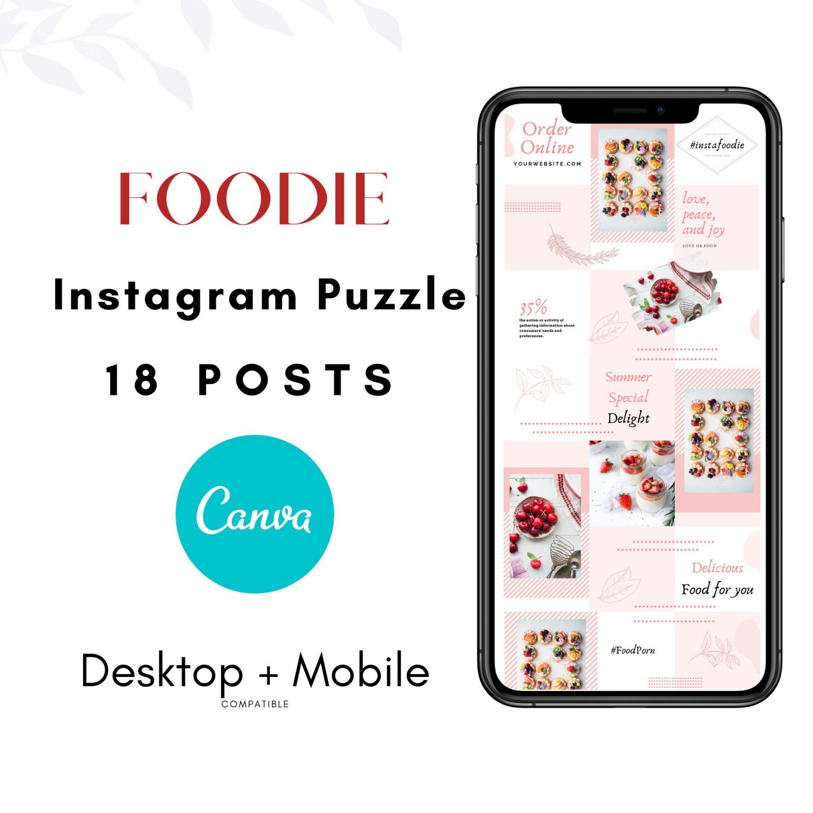 Instagram Template - Food Blogger Template - Instagram Puzzle Feed - Instagram Canva Template - Canva App and Desktop Friendly