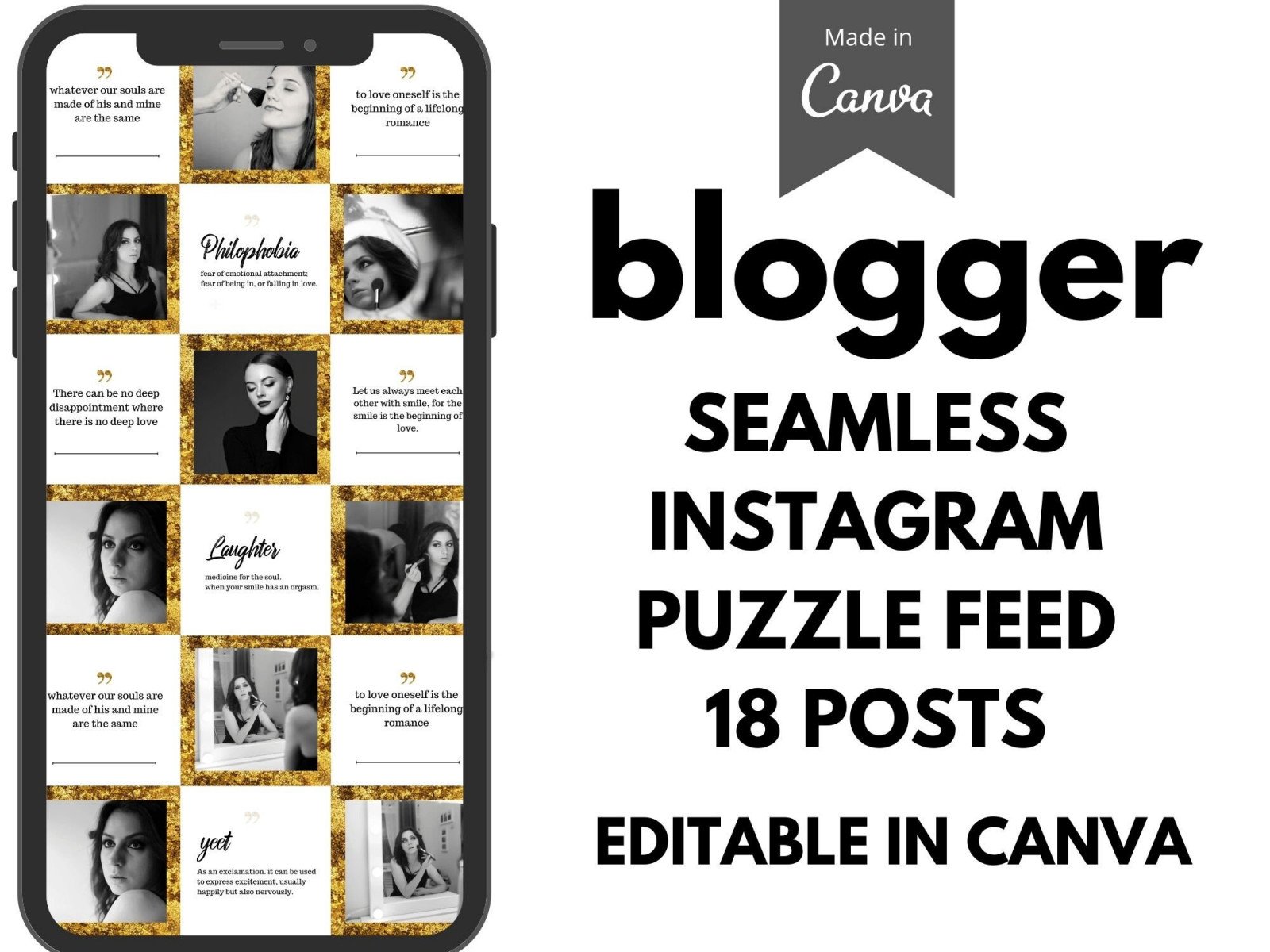 Instagram Puzzle Feed Gold, Instagram Puzzle Template Canva, Instagram puzzle Theme, Instagram puzzle Grid , Instagram Puzzle Minimal