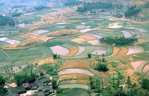 Paysage agraires vu des airs, entre Chengdu et Guilin (Chine)