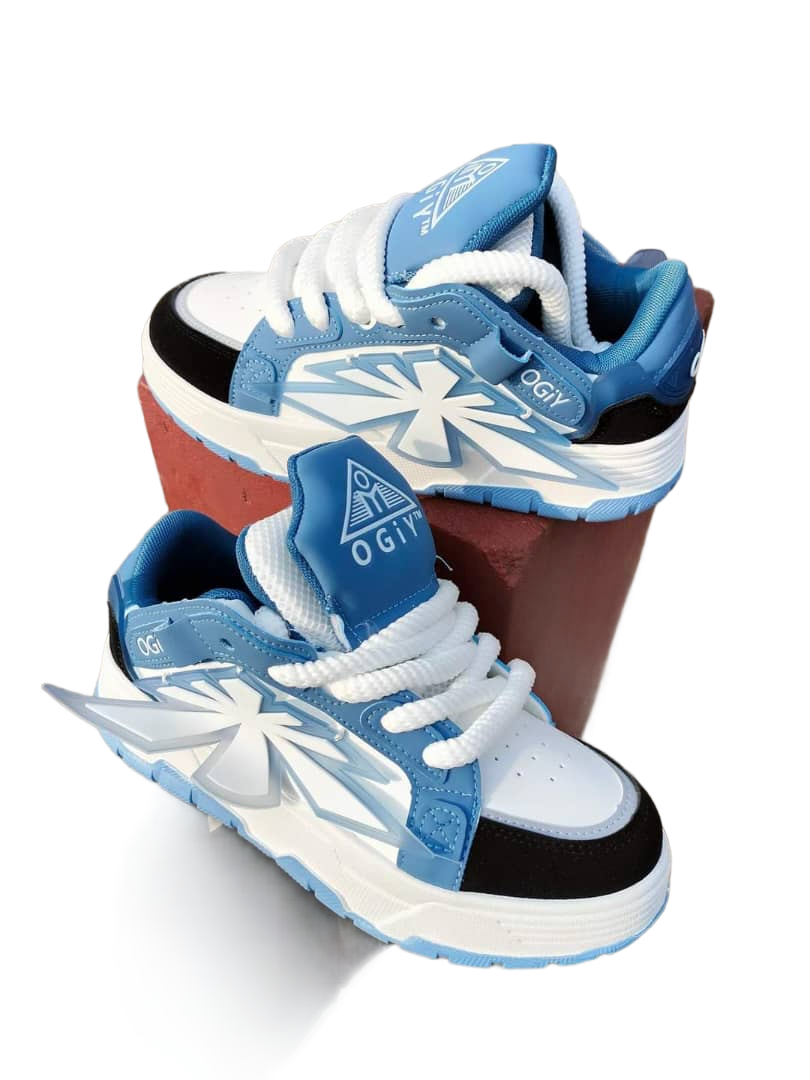 Contemporary Blue and White High-Top Athletic Sneakers