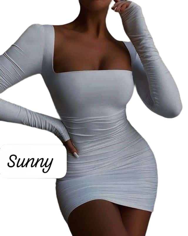 Women's Elegant White Bodycon Cocktail Dress with Long Sleeves