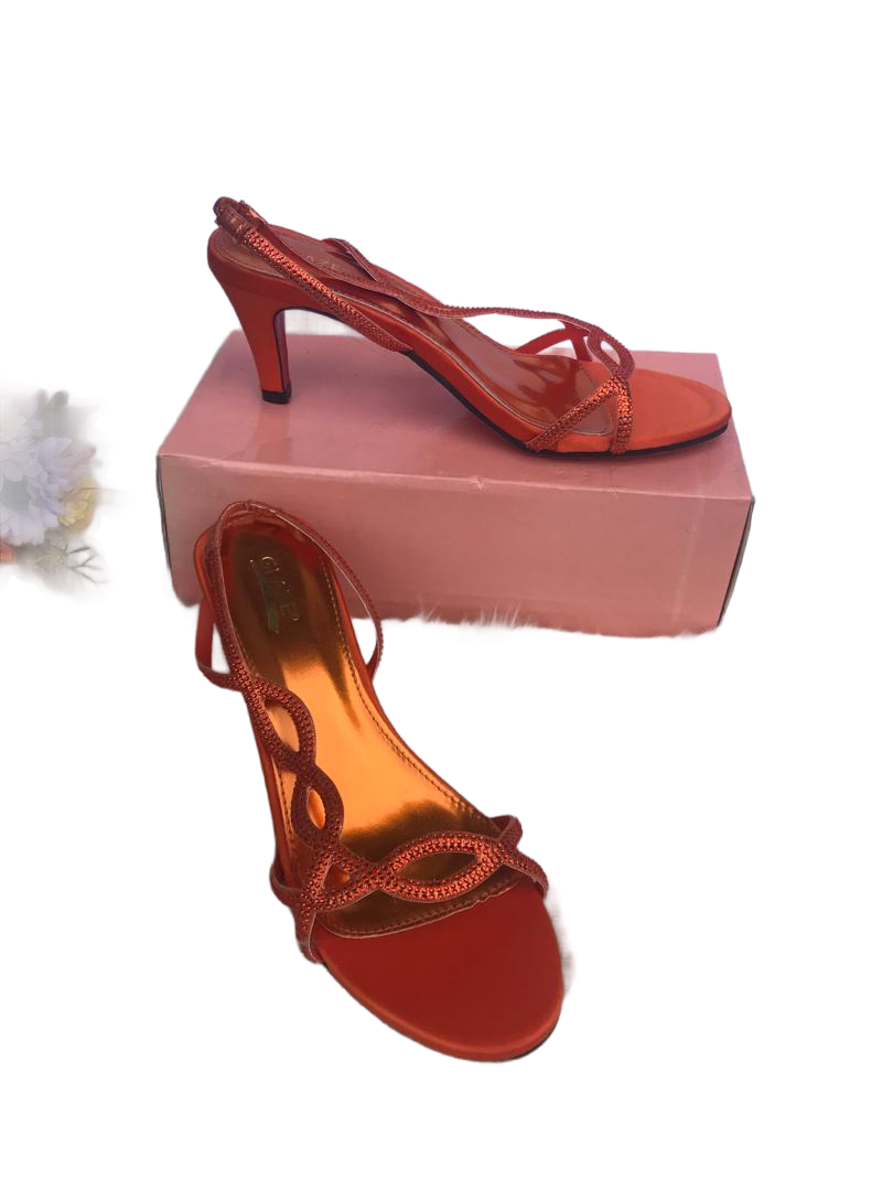 Women's Elegant Red Stiletto Heel Open-Toe Sandals with Rhinestone Accents