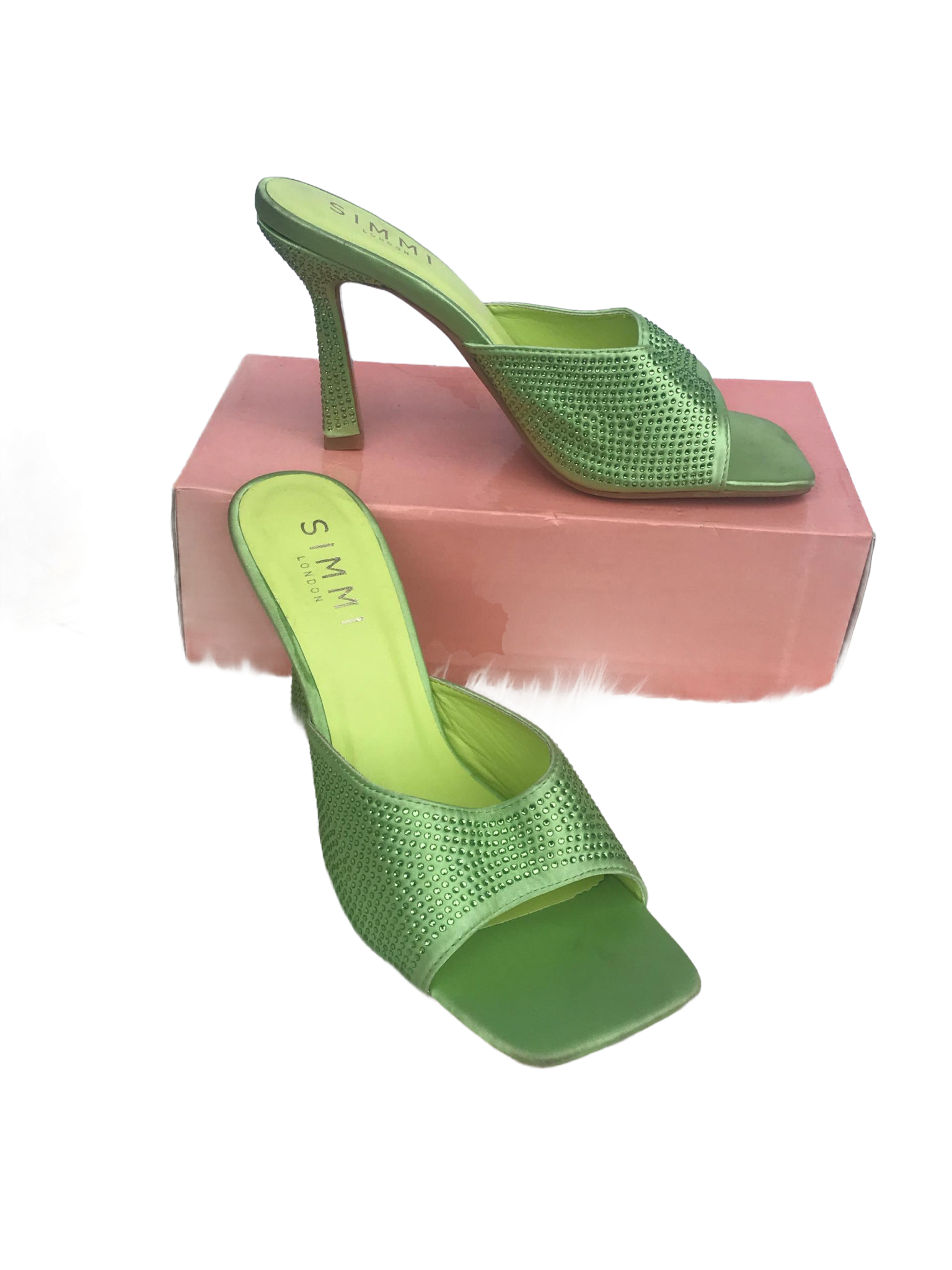 Women's Green Rhinestone Stiletto Mules