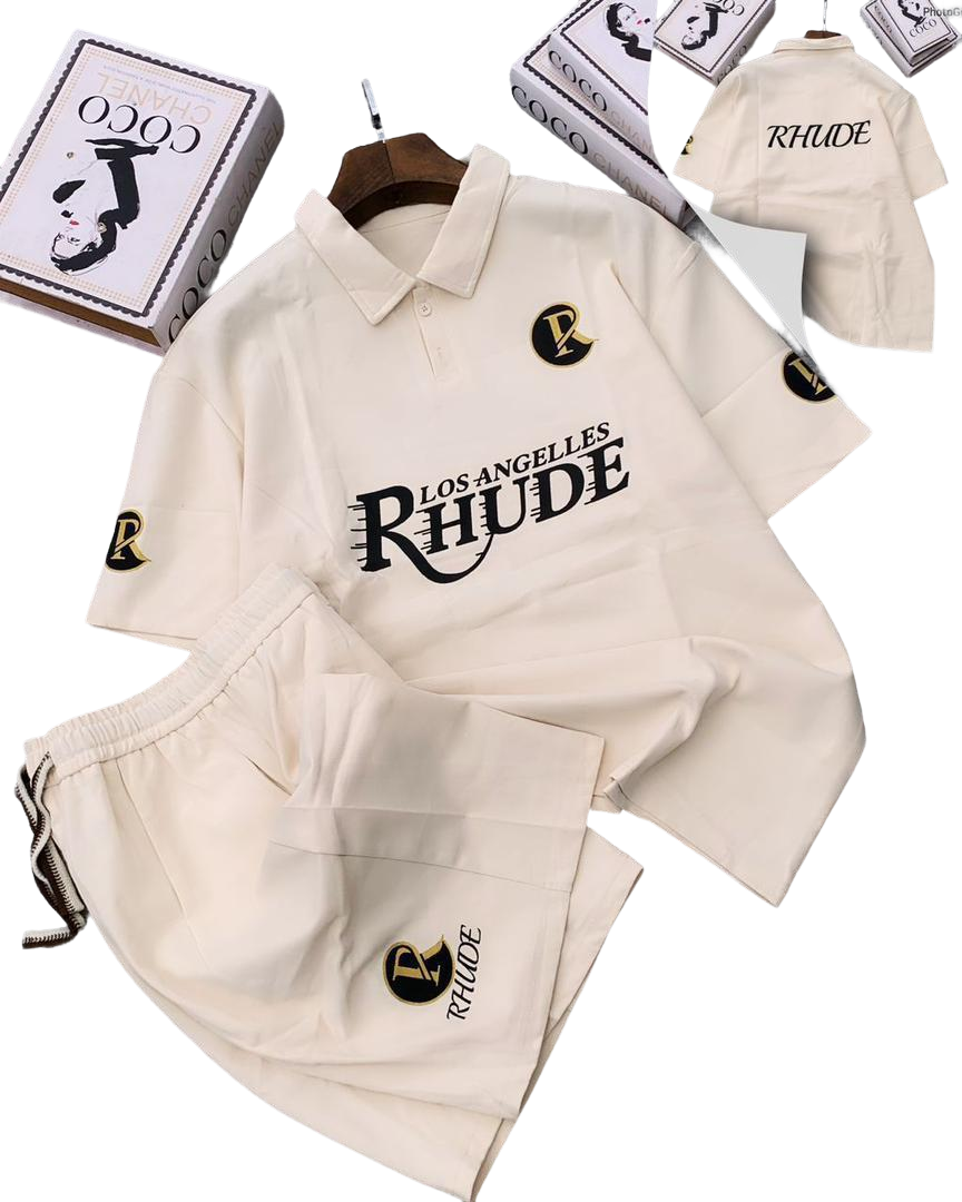 Rhude Inspired Polo Shirt and Shorts Set with Embroidered Logo