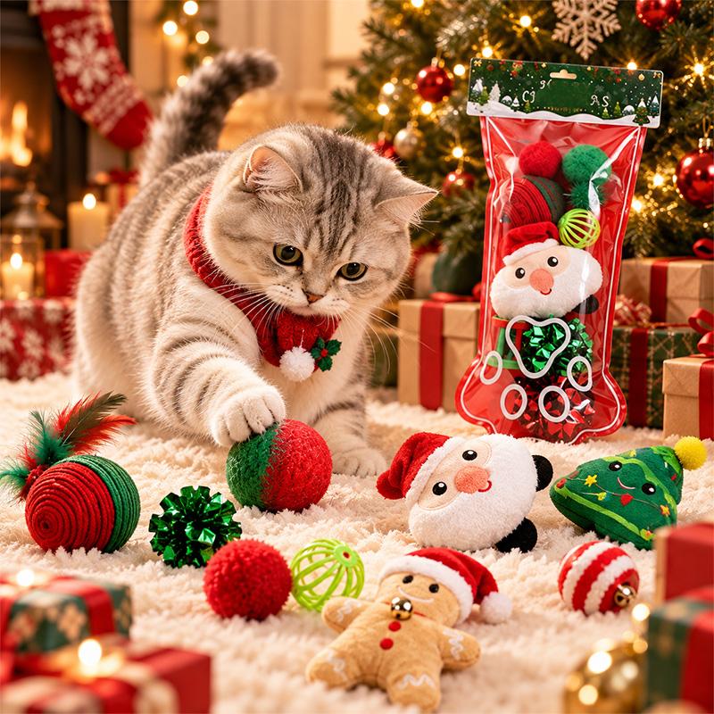 Christmas Cat Toy Gift Set with Interactive Plush Toys