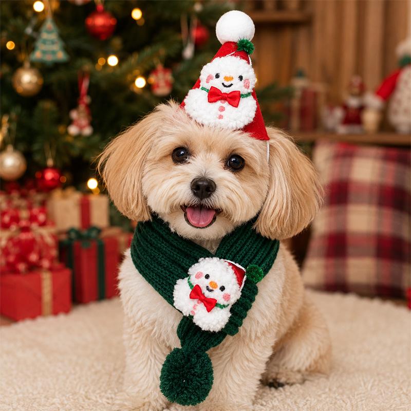 Christmas Dog Scarf & Hat Set | Knitted Holiday Outfit