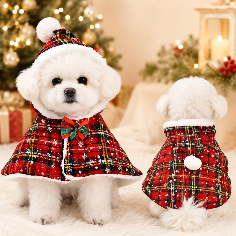 Christmas Plaid Dog Cape | Hooded Holiday Pet Outfit